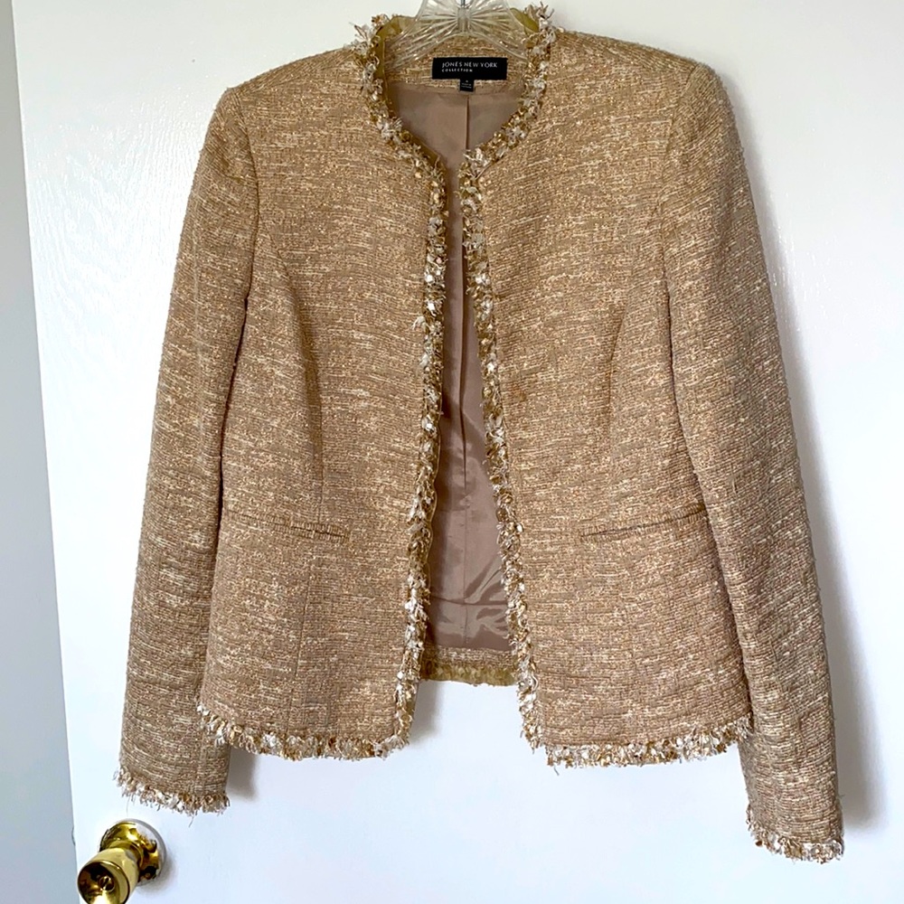 Jones New York Boucle Tweed Fringe Jacket Blazer Size 4 - Picture 2 of 8